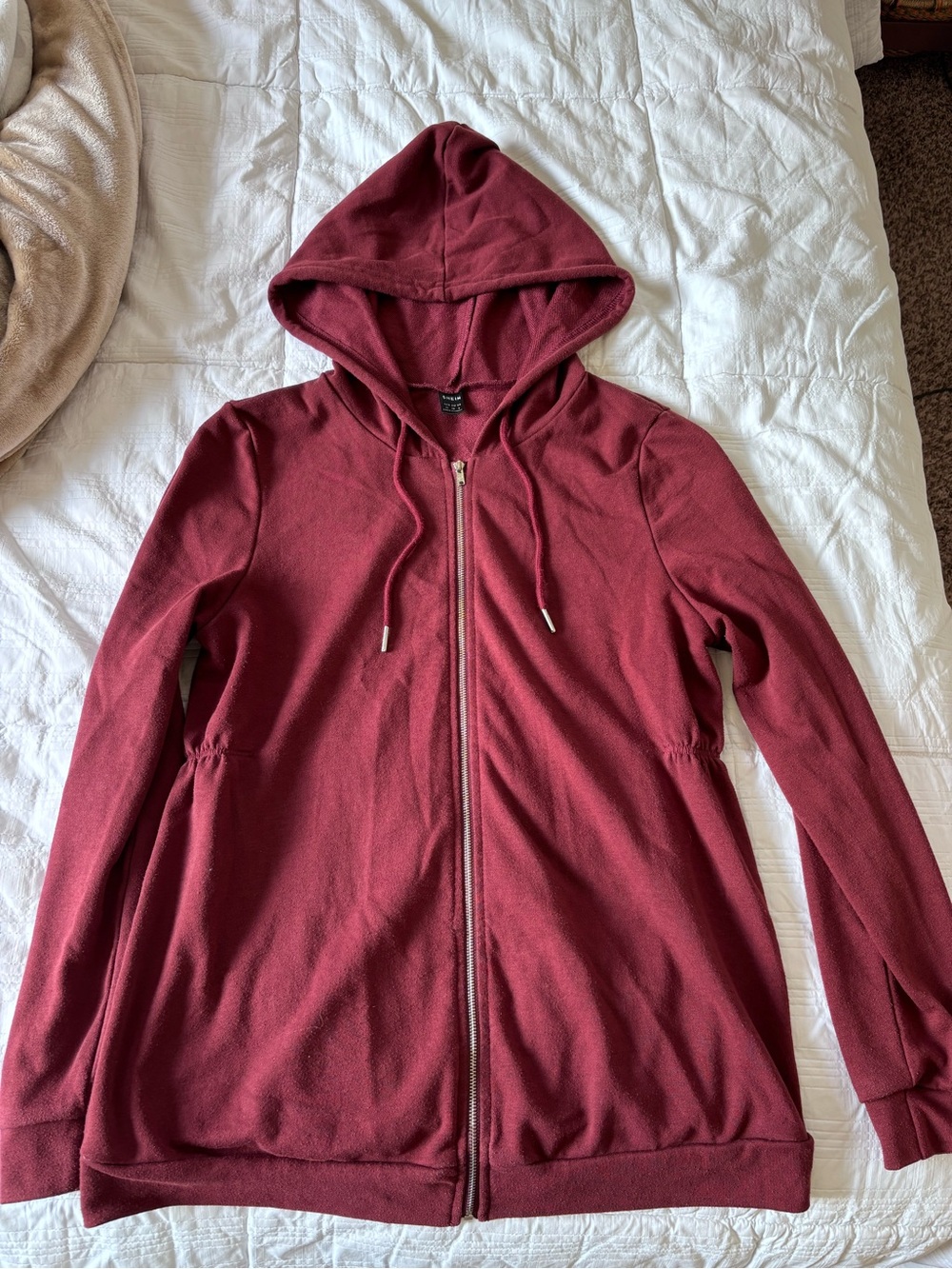 SHEIN Burgundy Maternity Zip-Up Hoodie with Hood